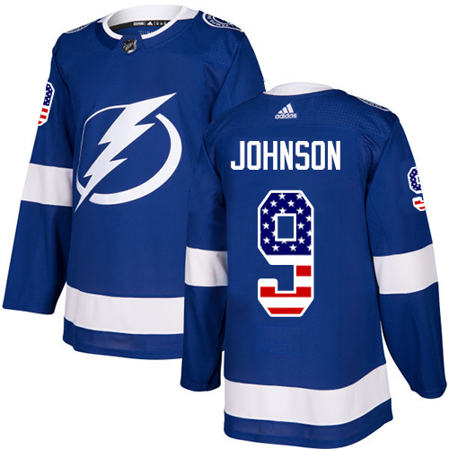 Adidas Lightning #9 Tyler Johnson Blue Home Authentic USA Flag Stitched NHL Jersey